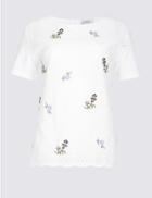 Marks & Spencer Pure Cotton Embroidered Short Sleeve T-shirt Ivory