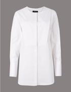Marks & Spencer Pure Cotton Round Neck Long Sleeve Shirt Soft White