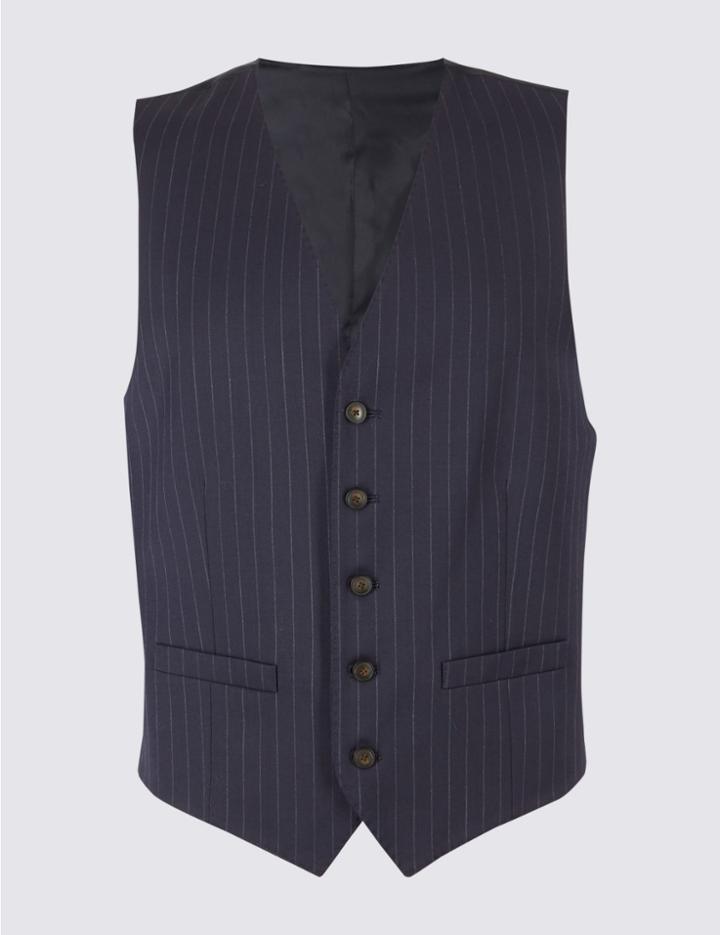 Marks & Spencer Navy Striped Tailored Fit Waistcoat Navy