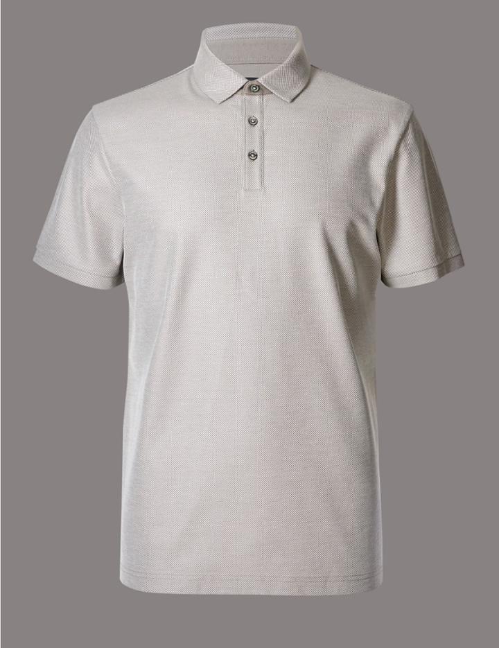 Marks & Spencer Pure Cotton Textured Polo Shirt Mist