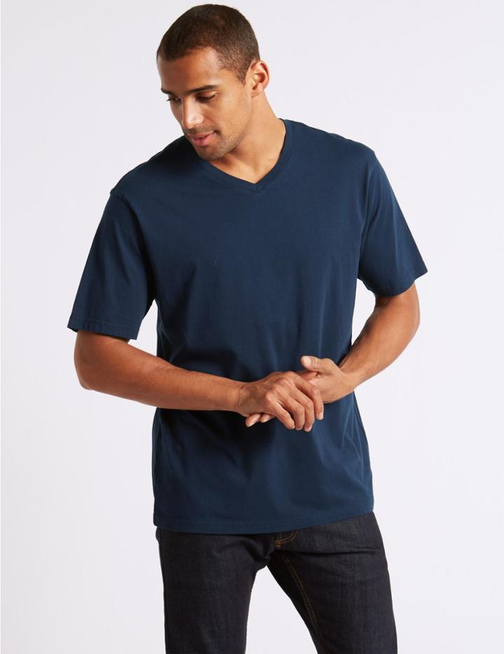 Marks & Spencer Pure Cotton V-neck T-shirt Navy