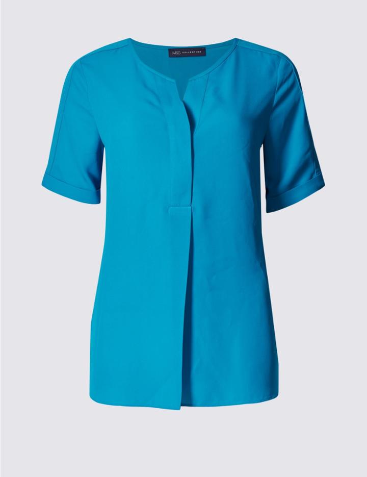 Marks & Spencer Stitch Detail Short Sleeve Blouse Turquoise