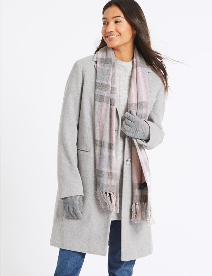 Marks & Spencer Checked Scarf & Gloves Set Pink Mix