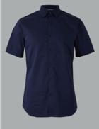 Marks & Spencer Cotton Rich Shirt With Stretch Navy