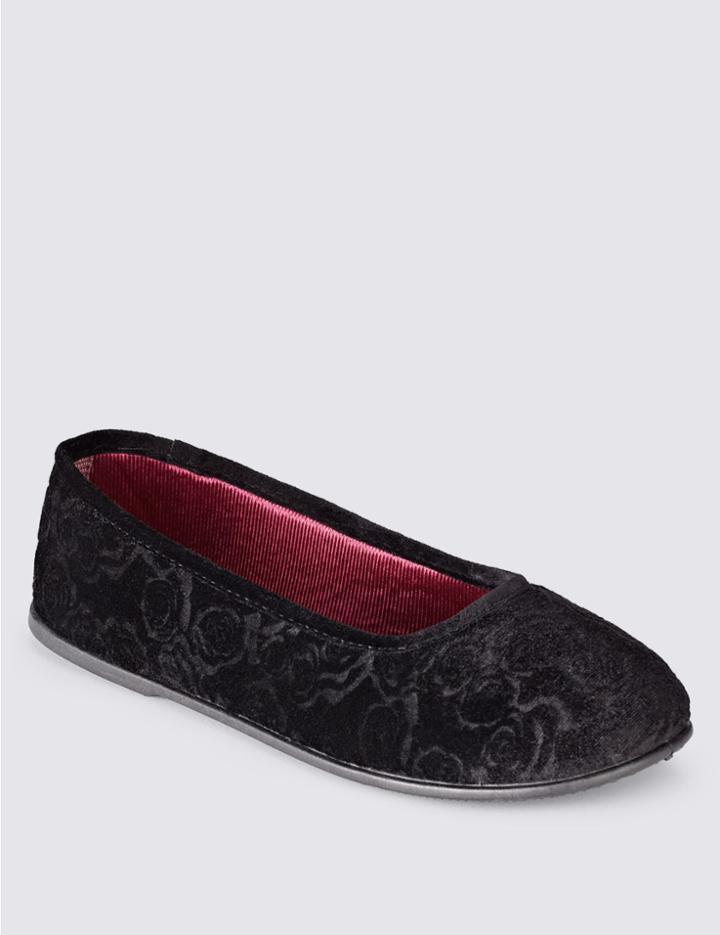 Marks & Spencer Rose Embossed Ballerina Slippers Black