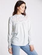 Marks & Spencer Long Sleeve Lace Yoke Blouse Soft White