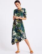 Marks & Spencer Printed Half Sleeve Tunic Dress Teal Mix