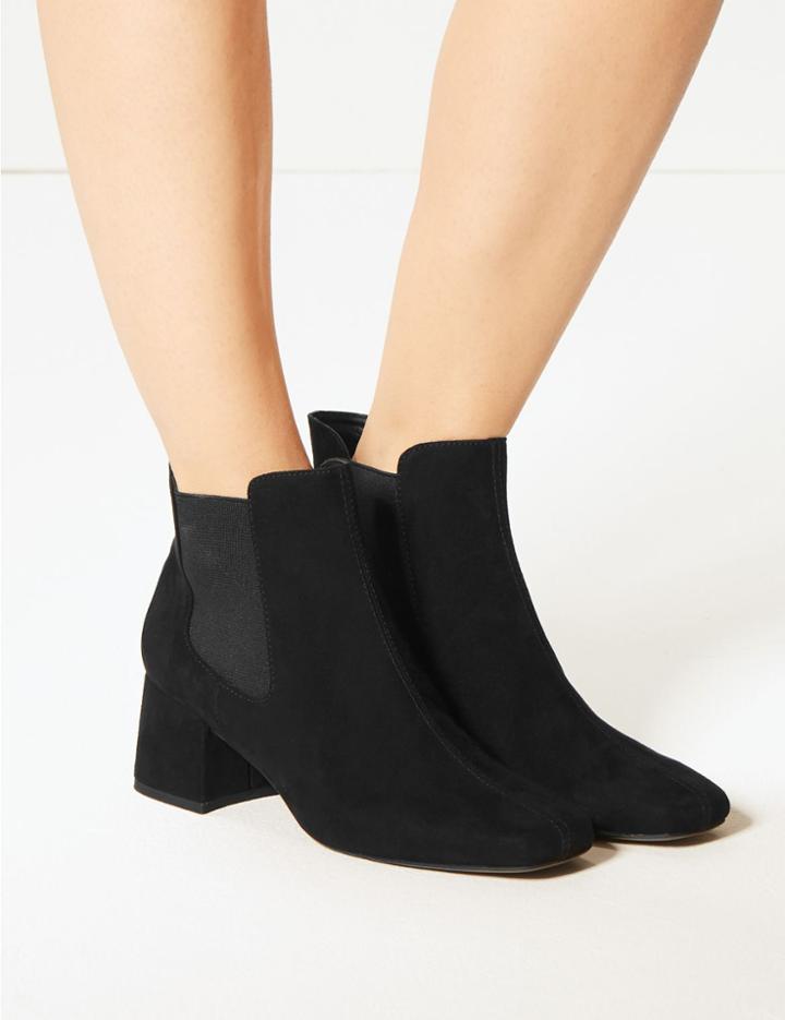Marks & Spencer Block Heel Square Toe Chelsea Boots Black