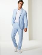 Marks & Spencer Tailored Fit Linen Miracle Trousers Light Blue