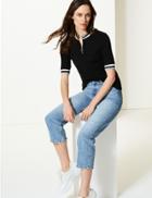 Marks & Spencer Ribbed High Neck Short Sleeve T-shirt Black