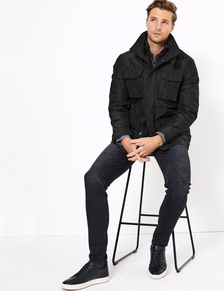 Marks & Spencer Quilted Funnel Neck Coat Black