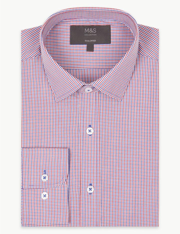 Marks & Spencer Cotton Blend Tailored Fit Shirt Red Mix