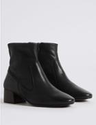 Marks & Spencer Leather Block Heel Almond Toe Ankle Boots Black