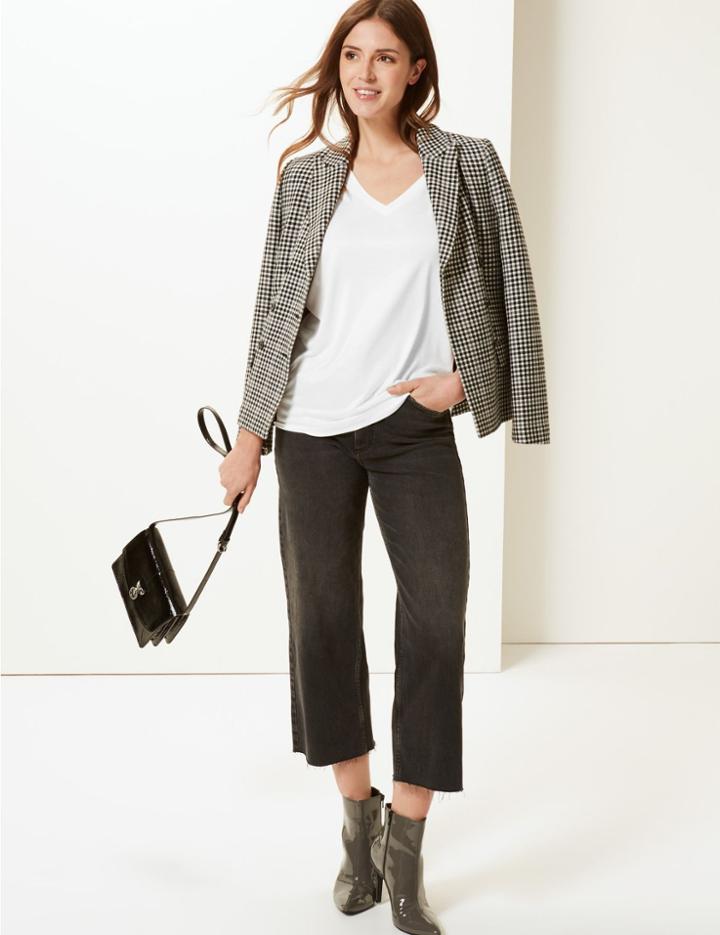 Marks & Spencer Mercerised V-neck Short Sleeve T-shirt White