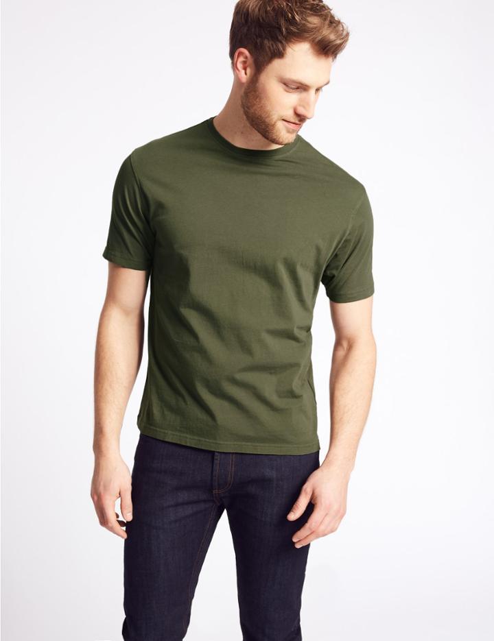 Marks & Spencer Slim Fit Pure Cotton Crew Neck T-shirt Medium Khaki