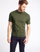 Marks & Spencer Slim Fit Pure Cotton Crew Neck T-shirt Medium Khaki