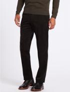 Marks & Spencer Tailored Fit Cotton Trousers With Stretch Dark Brown