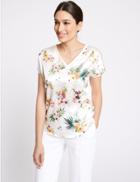 Marks & Spencer Pineapple Print V-neck Short Sleeve Top Ivory Mix