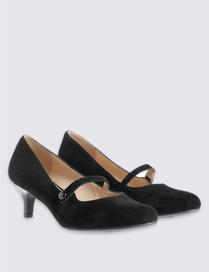 Marks & Spencer Wide Fit Suede Kitten Heel Court Shoes Black