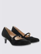 Marks & Spencer Wide Fit Suede Kitten Heel Court Shoes Black