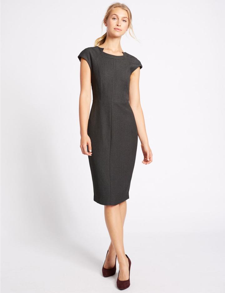 Marks & Spencer Stitch Detail Cap Sleeve Shift Midi Dress Charcoal