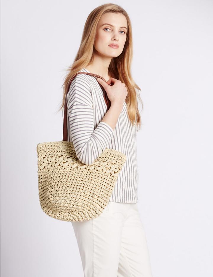 Marks & Spencer Straw Bucket Shoulder Bag Natural