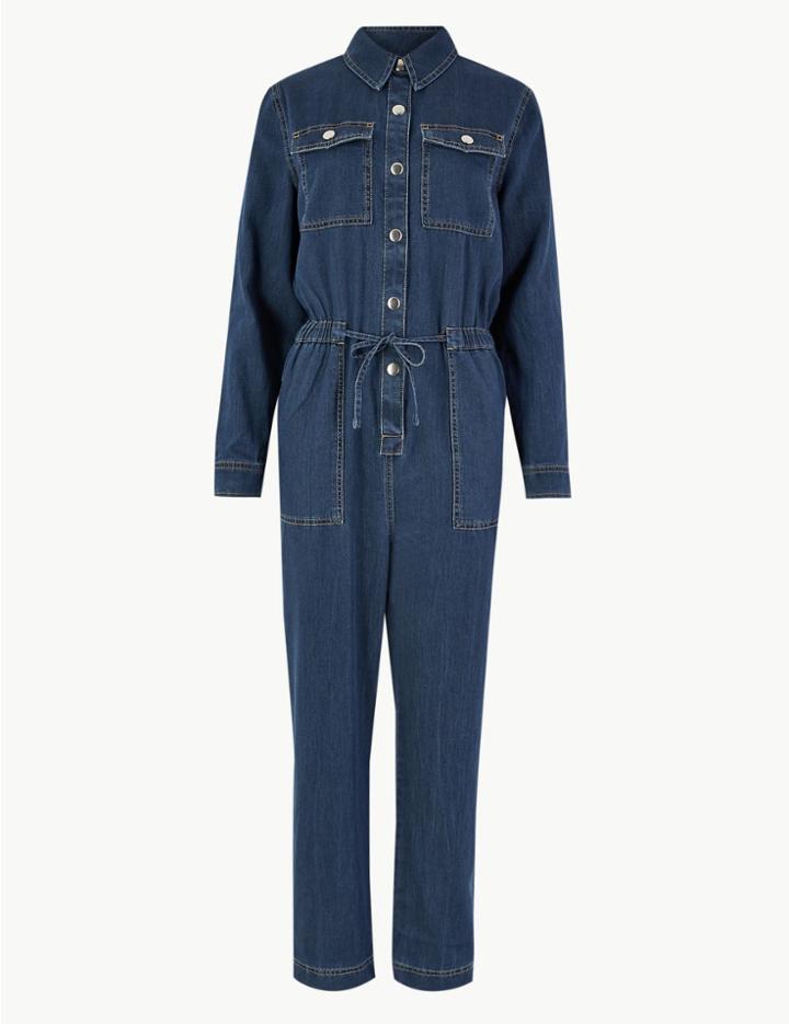 Marks & Spencer Denim Button Detailed Jumpsuit Denim