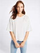 Marks & Spencer Pure Cotton Cut Out Half Sleeve Sweatshirt Ivory