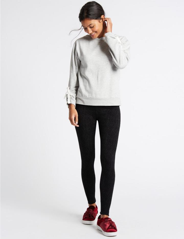 Marks & Spencer Cotton Rich Textured Leggings Black Mix