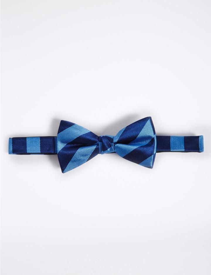 Marks & Spencer Pure Silk Striped Bow Tie Bluebell