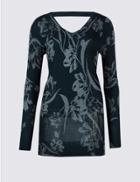 Marks & Spencer Floral Print V-neck Jumper Navy Mix