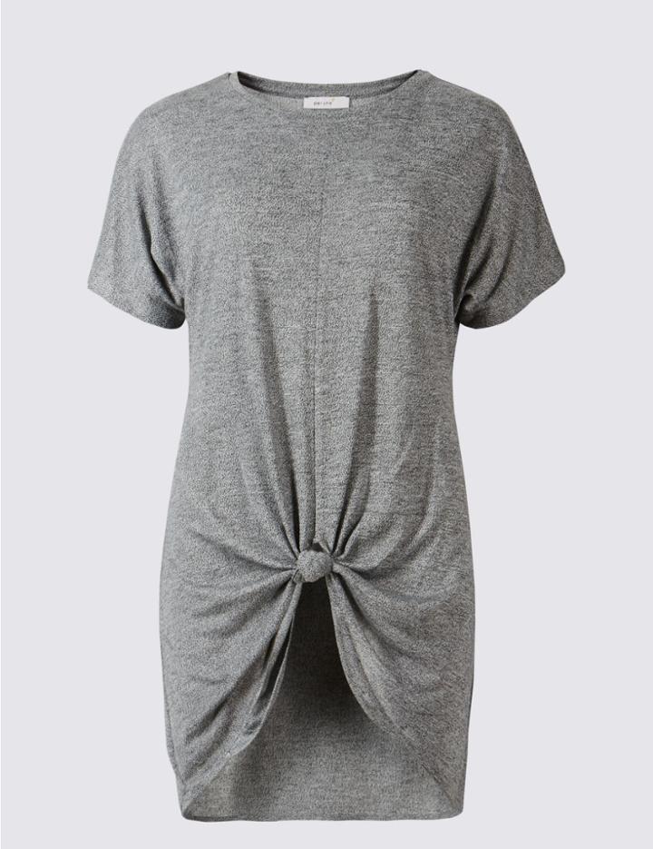 Marks & Spencer Metallic Foil Knot Front T-shirt Silver