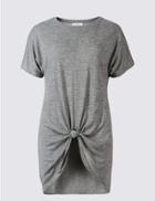 Marks & Spencer Metallic Foil Knot Front T-shirt Silver