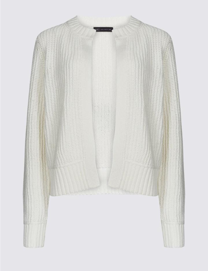 Marks & Spencer Cotton Blend Textured Cardigan Soft White
