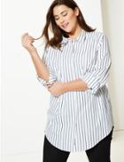 Marks & Spencer Curve Pure Cotton Striped Shirt Black/white