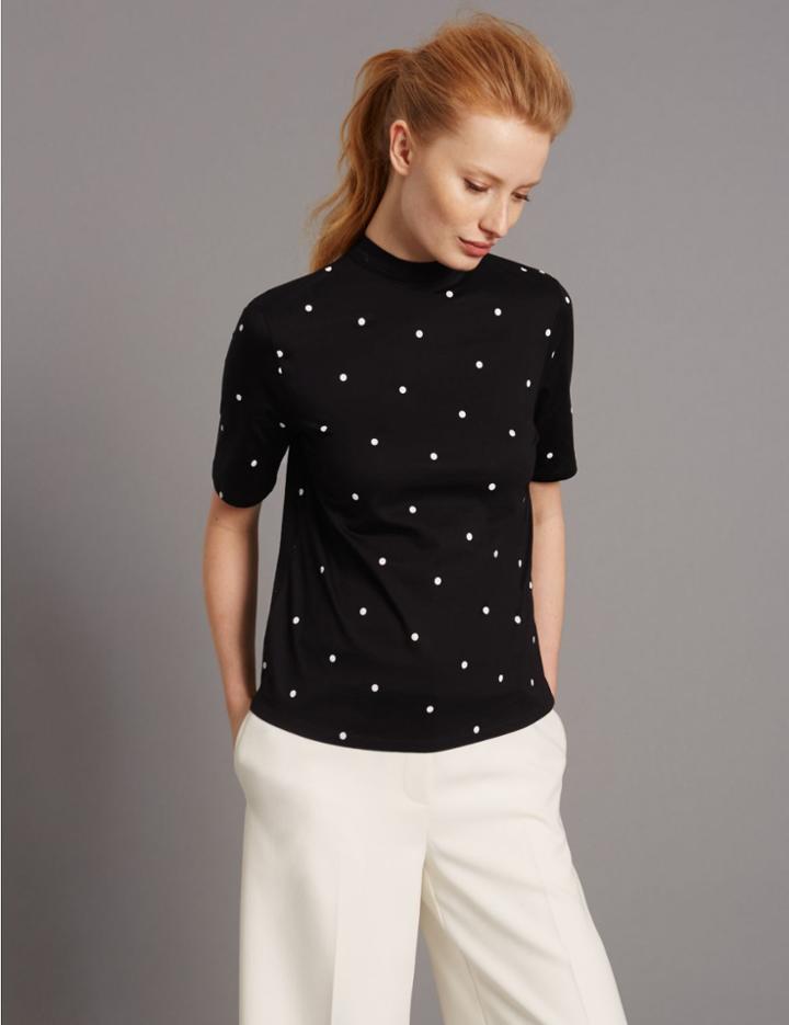Marks & Spencer Pure Cotton Spotted Short Sleeve Jersey Top Ivory Mix