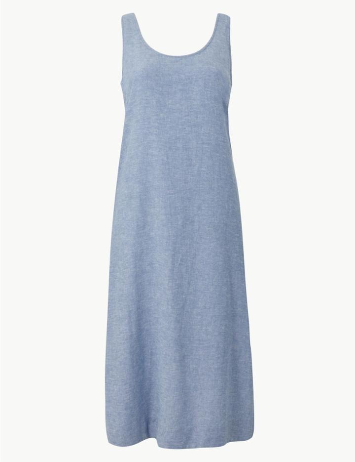 Marks & Spencer Linen Rich Shift Midi Dress Chambray