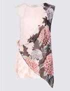 Marks & Spencer Floral Print Tie Side Round Neck Tunic Ivory Mix