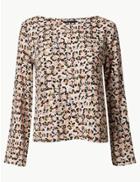 Marks & Spencer Animal Print Long Sleeve Shell Top Pink Mix
