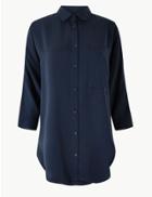 Marks & Spencer Button Detailed 3/4 Sleeve Shirt Navy