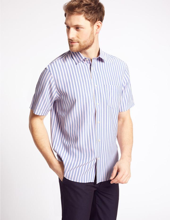 Marks & Spencer Modal Blend Shirt With Pocket Pink Mix