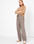Marks & Spencer Cotton Blend Checked Straight Leg Trousers Oatmeal Mix