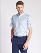Marks & Spencer Pure Cotton Striped Shirt With Pocket Medium Blue