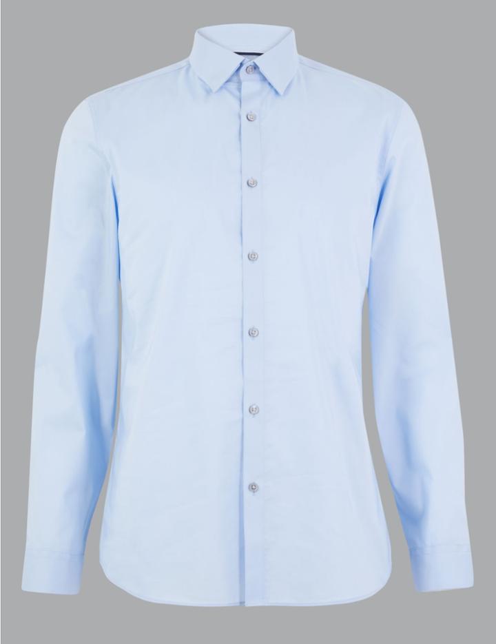 Marks & Spencer Cotton Slim Fit Shirt Blue