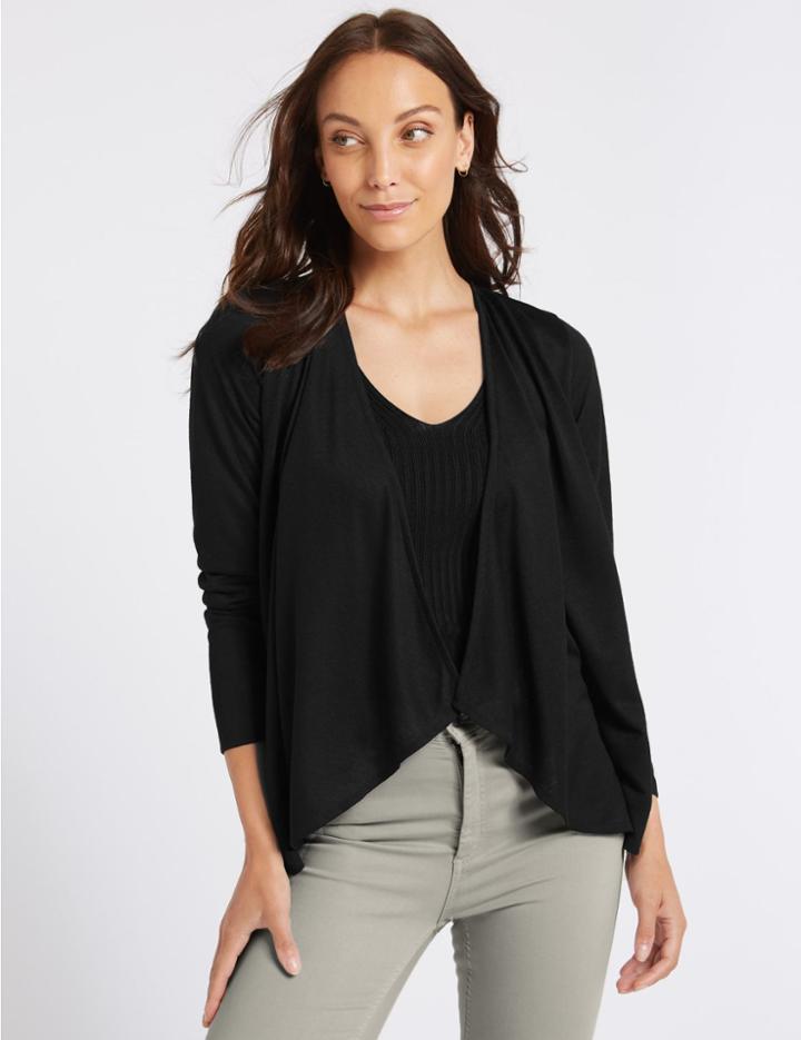 Marks & Spencer Waterfall Long Sleeve Top Black