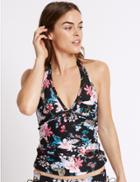 Marks & Spencer Floral Print Triangle Tankini Top Black Mix