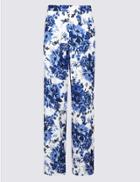 Marks & Spencer Floral Print Wide Leg Trousers Blue Mix