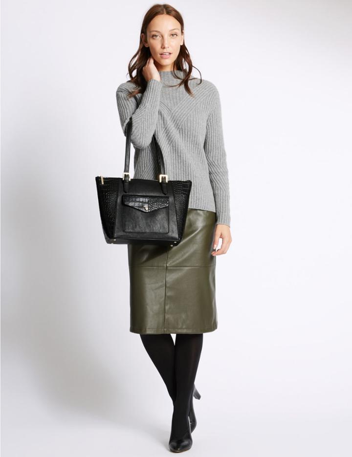 Marks & Spencer Faux Leather Buckle Shopper Bag Black Mix