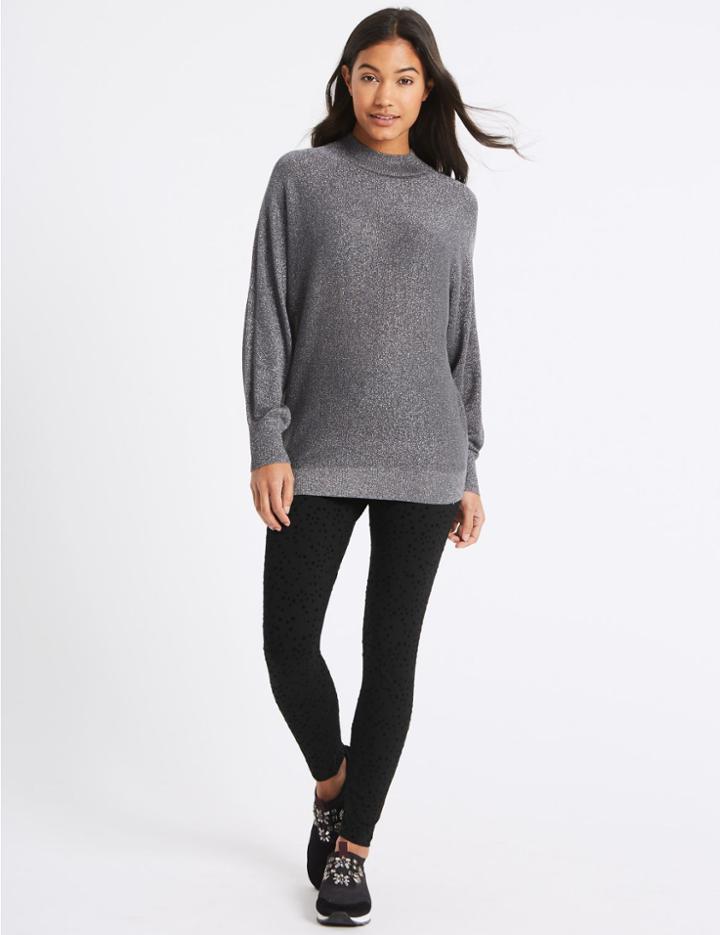 Marks & Spencer Cotton Rich Flocked Leggings Black Mix
