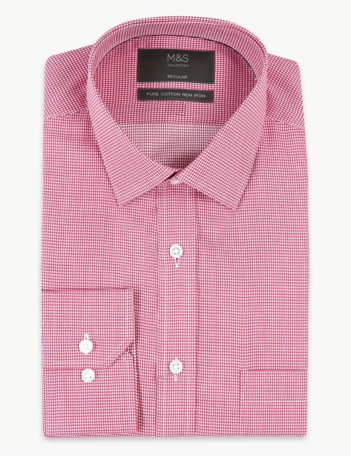 Marks & Spencer Pure Cotton Regular Fit Non-iron Shirt Fuchsia